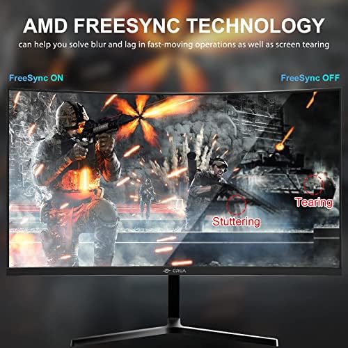 CRUA 24" FHD 1080P 180Hz Curved Gaming Monitor, 2800R, AMD FreeSync, Black - Image 3