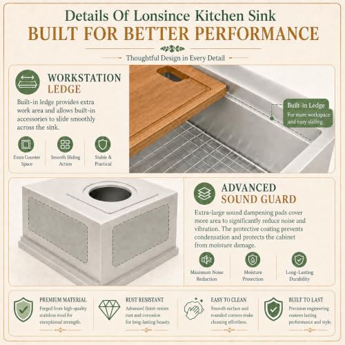 32" X 18" Undermount Kitchen Sink Offset Drain with Workstation - Image 6