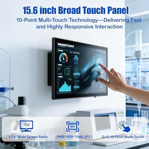 15.6" Industrial Touch Panel Monitor All-in-One Tablet PC, Open Frame Display Win 11 Pro Fanless Computer with Celeron N5095 8GB RAM 128GB ROM, 1920*1080 IPS, VESA Mount for Kiosk Automation POS - Image 2