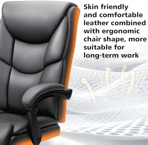 WAILOR 400lbs Office Chair with Foot Rest, Reclining Big and Tall Office Chair with Lumbar Support, High Back PU Leather Computer Chair,Comfy Desk Chair for Home Office (Gray) - Image 5