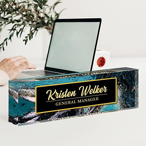 Desk Name Plate Personalized, Custom Name Plates for Desks, Personalized Acrylic Name Plate for Desk, Office Gifts for Coworkers, Boss, Employee, Teacher, Social Worker (Blue/Gold Coast) - Image 2