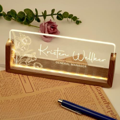 Desk Name Plate Personalized, Custom Acrylic Name Plate for Desk, Office Decor for Women Men, Appreciation Gifts for Coworkers Boss Teacher - Light-Up Name Plaque - Image 4