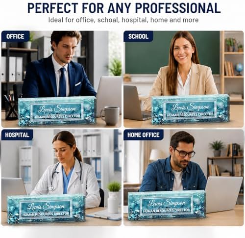 Custom Name Plate for Desk, Office Desk Double sided pattern Name Plate Personalized Office Desk Decor for Women and Men, Teacher Nurse Boss Employee Appreciation Gifts (green gemstone, customization) - Image 2