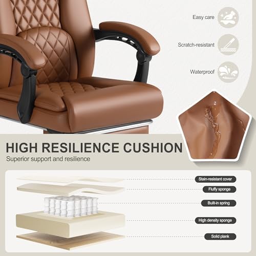 Homall Executive Home Office Chair with Lumbar Support,400lbs Adjustable Ergonomic High Back Office Chair Reclining Managerial Chair for Home Office (Brown) - Image 5