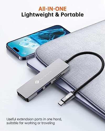 NOVOO USB C Hub 5 in 1 with HDMI 4K Adapter, 2 USB 3.0 Ports, 1 SD Memory Port, 1 microSD Card Reader - Image 6