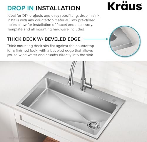 KRAUS Fairlane 33-inch ADA Compliant Drop In/Top Mount Single Bowl 18-Gauge Stainless Steel Kitchen Sink, KHT640-33-5.5 - Image 6