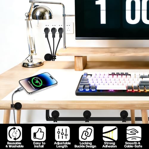 12Pcs Silicone Cable Straps, Self Adhesive Cable Management Under Desk, Reusable Cable Clip, Wire Organizers for Cords, Cord Holder for Home, Kitchen, Office, Bedroom, Car (Black) - Image 3