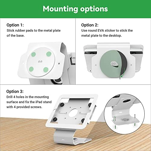 Kiosk POS Tablet Stand Compatible with iPad Air 1, Air 2, Pro 9.7, 5th, 6th, Business Desktop Retail Tablet Stand with 360° Swivel Base, Metal, White, PSC101W - Image 6