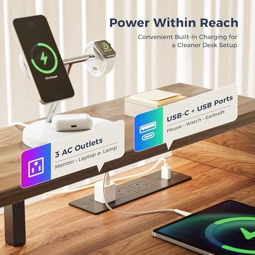 Klicelor Electric Standing Desk with Shelf, 48 Inch Height Adjustable Desk with Power Outlets & LED, Sit Stand Up Table with Monitor Stand, Computer Workstation for Home Office, Dark Walnut - Image 5