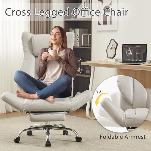 JOMEED Cross Legged Office Chair with Footrest,Flip Armrest,Beige - Image 3