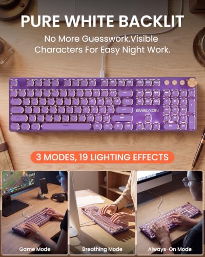 Wired Typewriter Mechanical Keyboard, Retro Punk Keyboard with Media Knob - Image 3