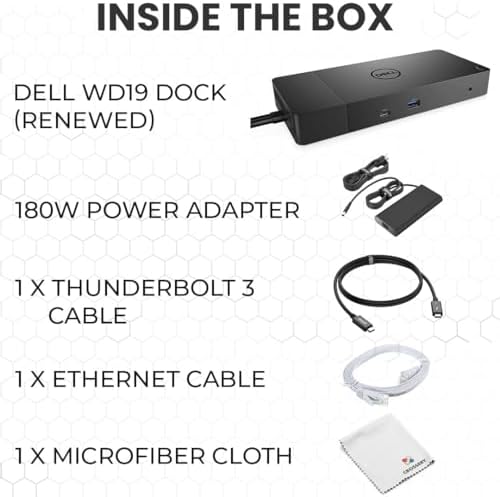 Dell WD19 Docking Station Bundle with USB-C and Dual Monitor Support - Full Package w/Dell WD19 Universal Dock, 180W Power Adapter, Thunderbolt 3 & Ethernet Cable, Cleaning Cloth (Renewed) - Image 6