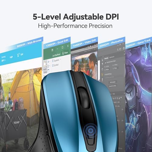 TECKNET Wireless Mouse, 2.4G Ergonomic Computer Mouse, 2600 DPI, Azure - Image 4