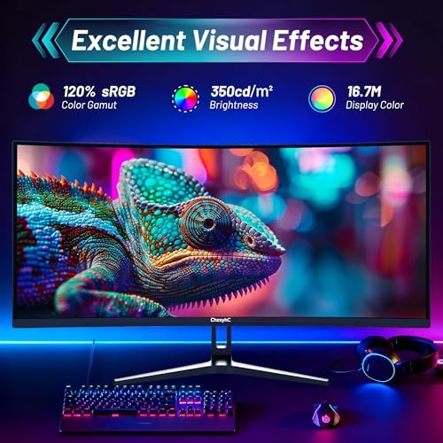 34 Inch Ultrawide Curved Gaming Monitor - WQHD 3440x1440p, 165Hz, 120% sRGB, FreeSync, VESA Mountable (DP&HDMI Cable Incl.) - Immersive PC Monitor for Gamers & Professionals, Black - Image 3