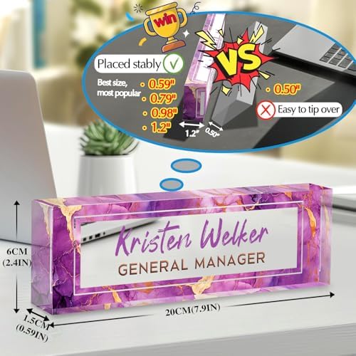 Custom Office Name Plate for Desk - Desk Name Plate Personalized Gifts for Coworkers, Boss, Employees, Teacher, Nurse - Office Desk Decor for Women Men - Employee Appreciation Gifts (Purple Marble) - Image 2