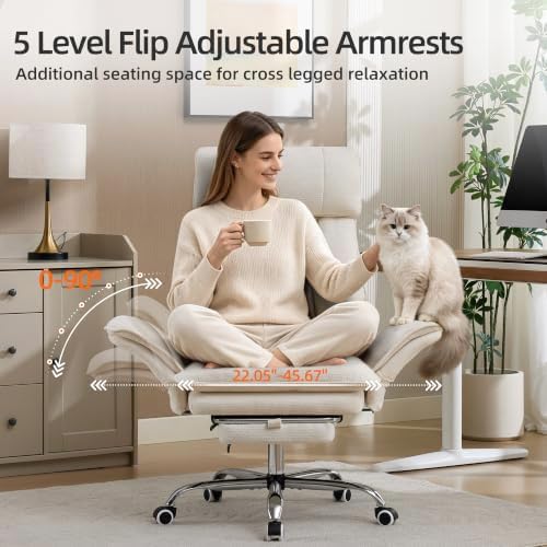 TonghuaS Big and Tall Cross Legged Office Chair, Flip Armrests ＆ Foot Rest - Image 6