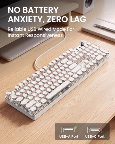 Wired Typewriter Mechanical Keyboard, Retro Punk Keyboard with Media Knob - Image 5