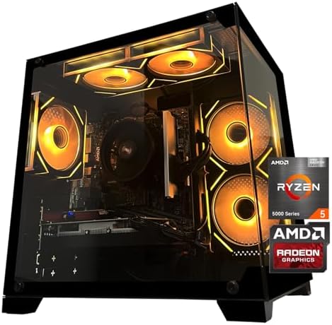SKYESEV Prebuilt Gaming Desktop PC, AMD Ryzen 5 5500, RX 6500XT,16GB DDR4 3200MHz RAM, 512G NVMe SSD, ARGB Air Cooling, Wi-Fi,Tower Computer for Gaming, Streaming, Editing by Unknown