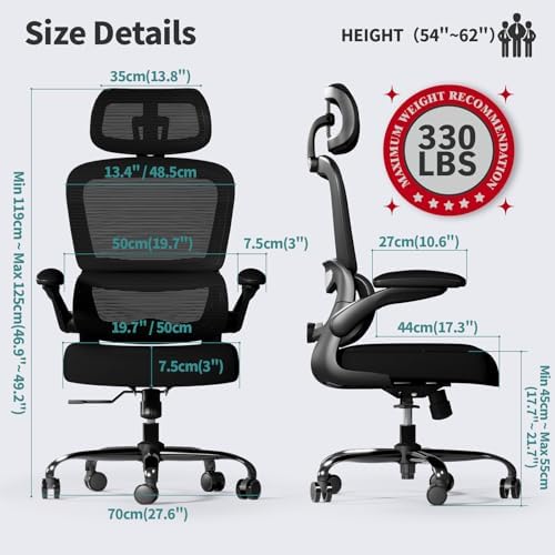 TRALT Office Chair Ergonomic Desk Chair with Lumbar Support Black, 7 - Image 3
