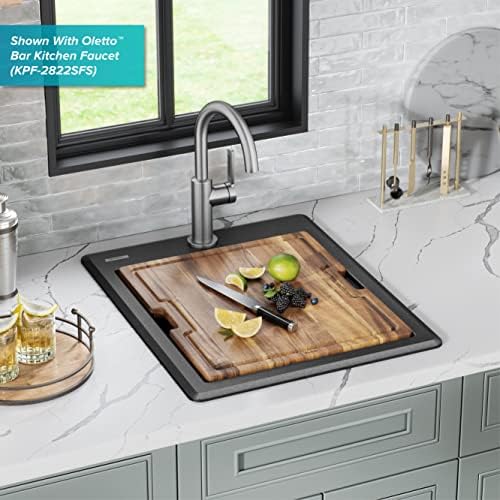 KRAUS Bellucci 18-inch Granite Workstation Drop In Top Mount Single Bowl Kitchen Sink in Metallic Black with Accessories, KGTW12-18MBL - Image 3
