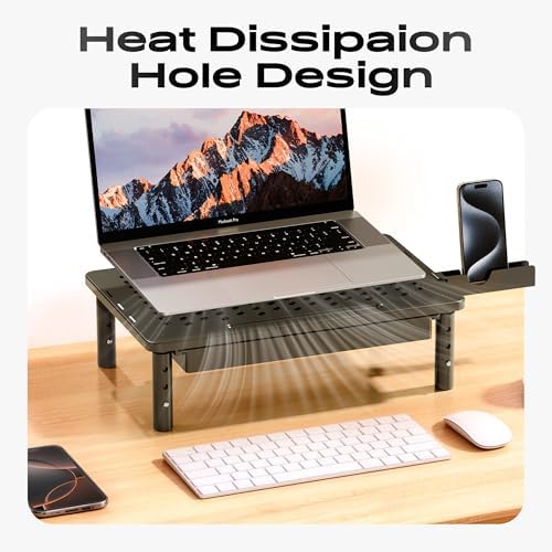 Computer Monitor Stand Riser with Storage, 3 Height Adjustable Laptop Desktop Monitor Stand with Drawer, Metal Short Printer Table, Stand Riser for Desk, Office Desk Organizers and Accessories, 2 Pack - Image 5