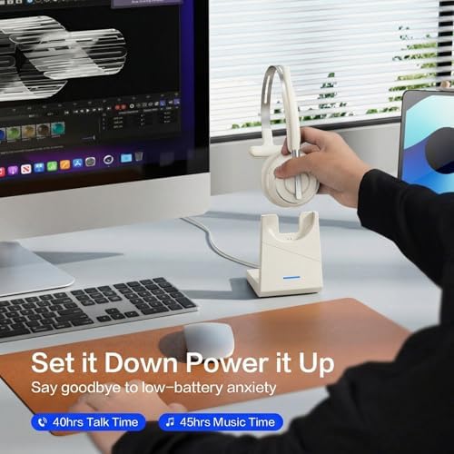 Bluetooth Headset, Wireless Headset with Mic for Work, Noise Cancelling Microphone, USB Dongle,Charging Stand, Mute Button for PC, Zoom, Teams, Office & Call Center, Cell Phones, Work from Home - Image 5