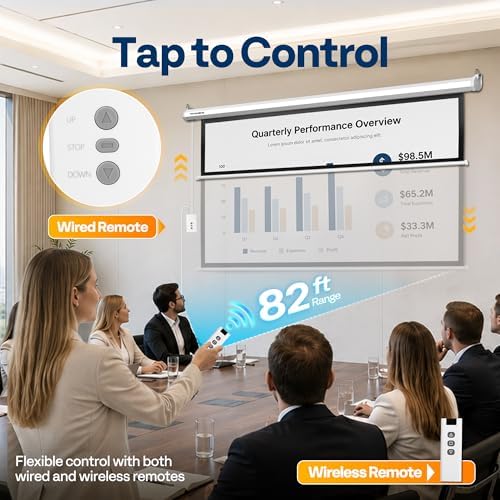 VIVOHOME 72 Inch 16:9 Motorized Projector Screen, White - Image 3