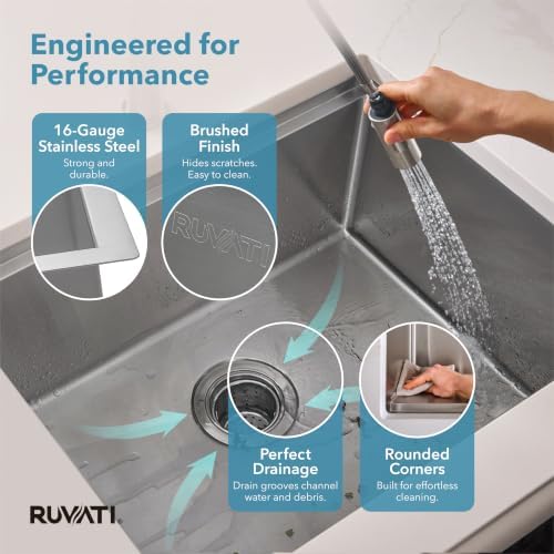 Ruvati 24-in 16-Gauge Round-Corner Undermount Workstation Sink - RVH8324 - Image 5