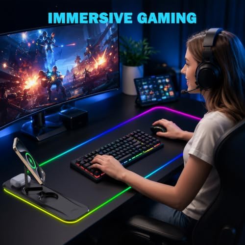TARKARI Gaming Mouse Pad Wireless Charging Magnetic Rotating Phone Stand - Image 6