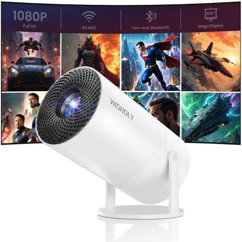 WISHOLY Mini Projector with WiFi and Bluetooth, Portable Movie Projector with 180° Rotatable, 1080P HD Supported, Auto Vertical Keystone, Compatible with Smartphone, TV Stick, Laptop, HDMI, USB by WISHOLY