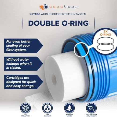 Aquaboon Whole House Water Filter System for Well Water with 5 Micron 20x4.5 Purification Reducing Sediment Cartrige | NSF Certified, Pressure Gauges & Releas, Wrench, Bracket 1" NPT - Image 4