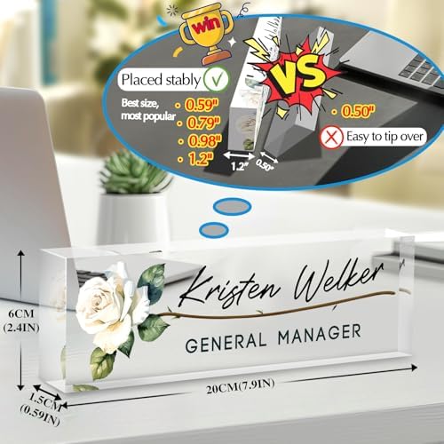Custom Name Plate for Desk - Personalized Gifts for Coworkers, Boss, Employees, Teacher, Nurse - Office Decor for Women Men - Employee Appreciation Gifts (White Rose) - Image 2