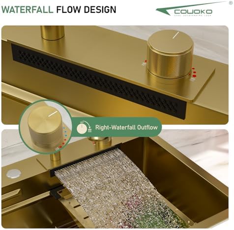 33 Gold Drop In Workstation Waterfall Kitchen Sink with Accessories - Image 3