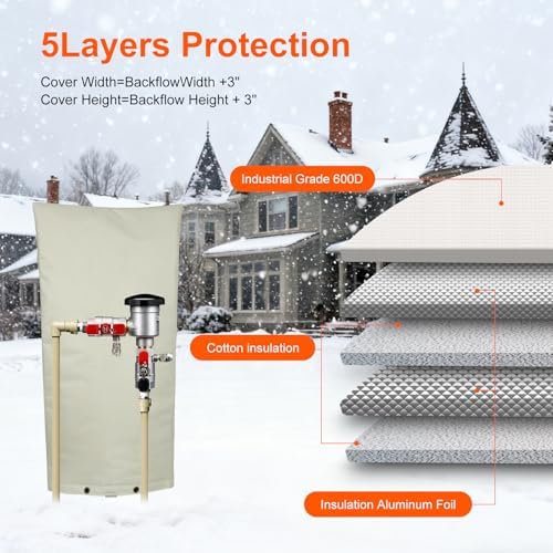 Backflow Preventer Cover 12" Wx27 H - 5°F Freeze Protection, 5-Layer Insulated Waterproof Sprinkler Valve Pouch, UV Resistant Winter Cover for Irrigation System - Image 4