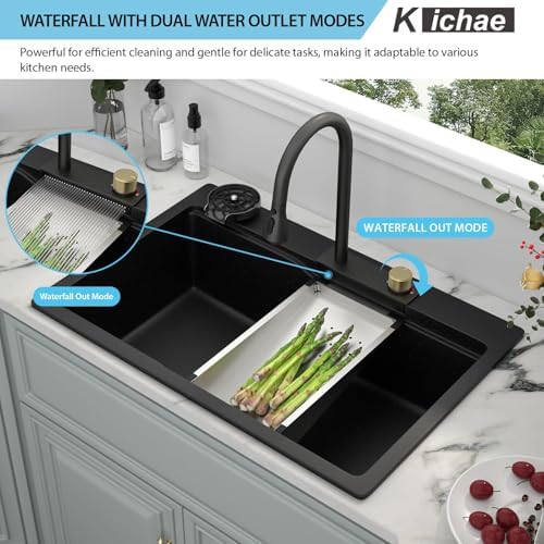 Kichae 33x22 Kitchen Sink Drop In Waterfall Granite Composite Quartz - Image 5