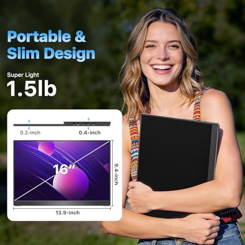 VisionOwl Portable Monitor 16 Inch 2.5K QHD 144Hz 16:10 Second Screen, USB-C HDMI HDR Travel Monitor for Laptop PC MacBook PS5 Xbox, VESA Mountable, with Speakers, Built-in Kickstand - Image 7