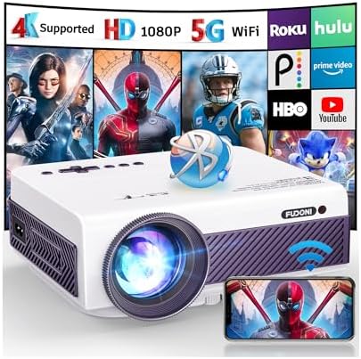 FUDONI Native 1080P WiFi Bluetooth Projector, Built-in Speaker, Portable by FUDONI