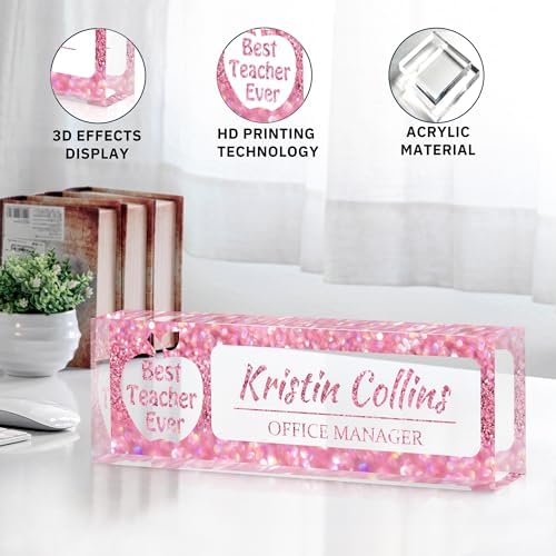 Custom Name Plate for Desk, Personalized Desk Name Plate on Clear Acrylic Glass, Appreciation Gifts for Teacher Employee Boss Coworkers Nurse, Office Desk Accessories for Women Men (Taffy) - Image 5