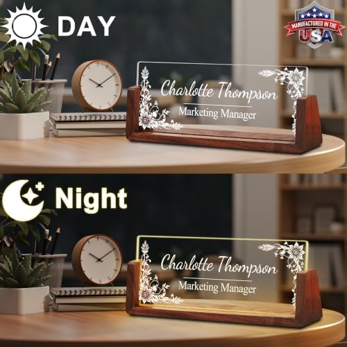 Custom Name Plate for Desk with LED Walnut Frame, Office Desk Decor - Image 3