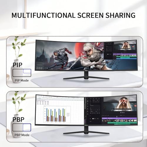ZZA Ultrawide 49 Inch Curved Monitor 5120×1440P 165Hz Large Computer Monitor 5K Dual Quad High Definition 1500R Curved AMD FreeSync 120% sRGB Height Adjustable, HDMI 2.1 & DP 1.4, VESA Mount, Black - Image 3