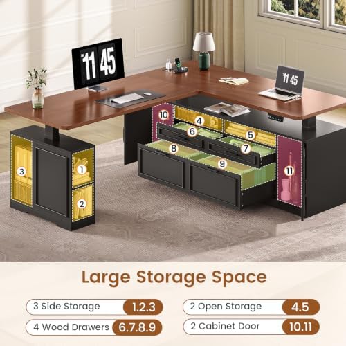 SEDETA Farmhouse L Shaped Executive Electric Standing Desk with 4 Drawers - Image 4