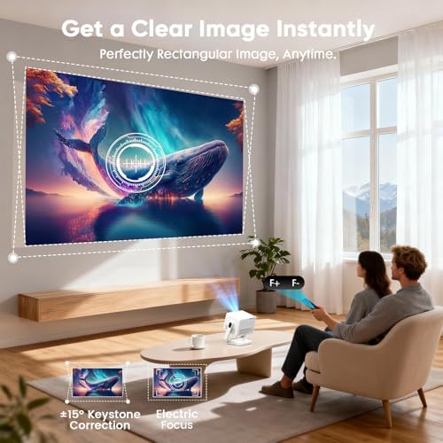 【Built-in Apps & Native 1080P】Smart Mini Projector with WiFi and Bluetooth, 4K Outdoor Movie Projector with Electric Focus & Auto Keystone, YINCODI Portable Proyector for Bedroom/Home/Celling - Image 3