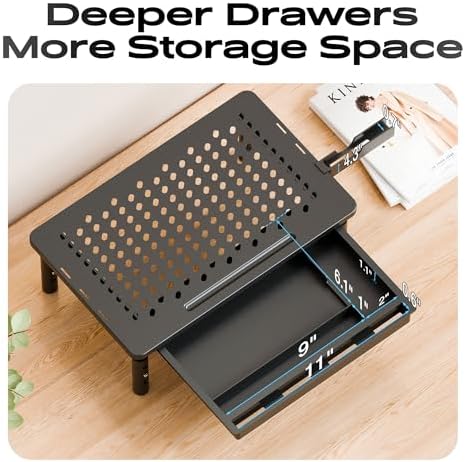 Computer Monitor Stand Riser with Storage, 3 Height Adjustable Laptop Desktop Monitor Stand with Drawer, Metal Short Printer Table, Stand Riser for Desk, Office Desk Organizers and Accessories, 2 Pack - Image 3