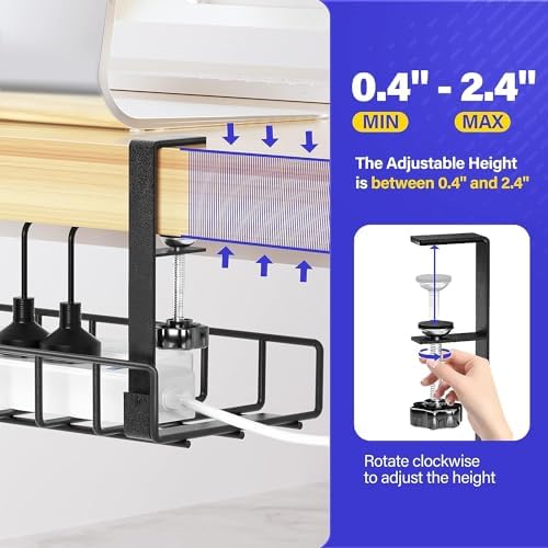 Under Desk Cable Management Tray, Xpatee Upgraded Wire Management No Drill No Screws, Cable Tray with Clamp for Wire Organizers, Computer Cord Rack for Office, Home - No Damage to Desk Black - Image 4