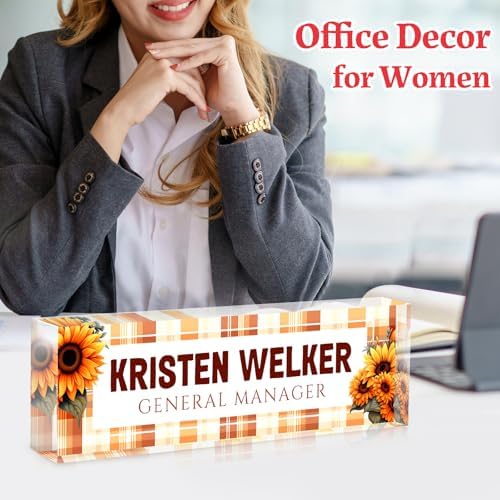 Custom Office Name Plate for Desk - Desk Name Plate Personalized Gifts for Coworkers, Boss, Employees, Teacher, Nurse - Office Desk Decor for Women Men - Employee Appreciation Gifts (Yellow Grid) - Image 5