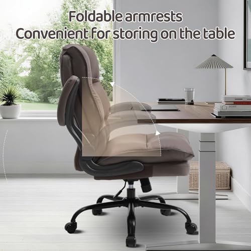 Comfy Office Chair Soft and Double Cushioned Ergonomic Computer Desk Chairs for Long Hours Executive Office Chair with Flip-up Armrests and Height Adjustment for Home Office Brown - Image 3