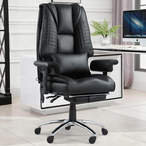 Vibration Massage Heated Office Desk Chair with Foot Rest, Black - Image 2