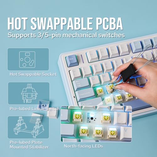 EPOMAKER x Aula F75 Gasket Mechanical Keyboard, 75% Wireless Hot Swappable Gaming Keyboard with Five-Layer Padding&Knob, BT/2.4GHz/USB-C, RGB (Sea Salt Blue, LEOBOG Reaper Switch) - Image 4