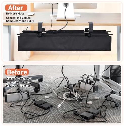 MAXECHO Under Desk Cable Management Tray 28" - Clamp on Wire and Cable Organizer for Storage and to Hide Cords - Ideal for Home Office - Premium Black Fabric Design - Image 5