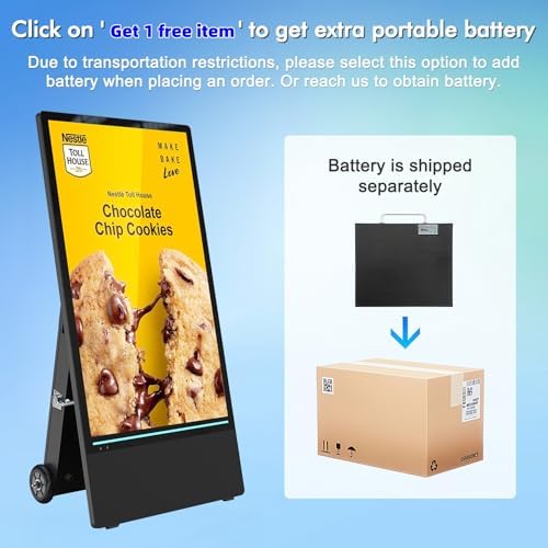 MWE 43 Inch Outdoor Digital Signage Display Monitor, Portable Battery Powered 2000Nit High Brightness Screen Advertising Display Kiosk, Movable Waterproof Standing Poster, Android OS - Image 2